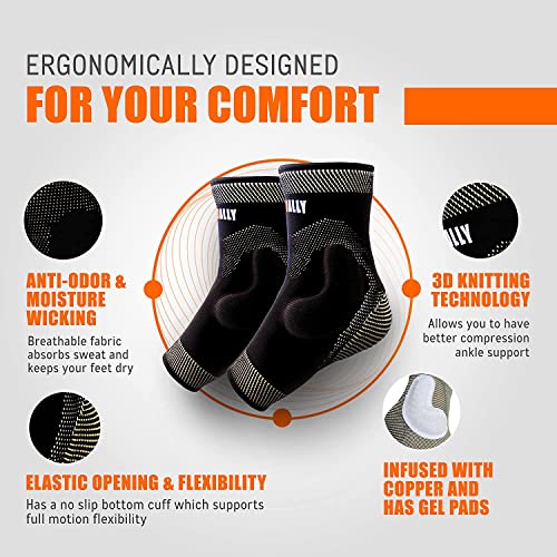 Neoally Copper Ankle Support Brace Compression Sleeve With Silicone Gel Reduce Foot Swelling Pain Relief From Plantar Fasciitis And Achilles Tendon [1 Pair] (X-Large) #TOP2