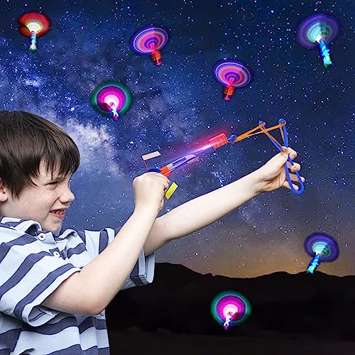 12 Hélicoptères Jouets Volants KATELUO - LED Lumineux - Lanceur Élastique - Enfants 3+ Ans