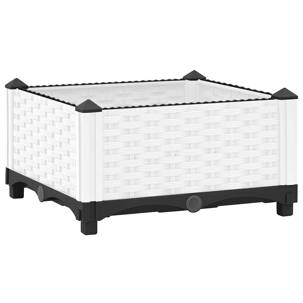 Vidaxl White Polypropylene Garden Planter - 40X40x23 Cm Rattan Pattern Raised Bed For Flowers, Plants, Vegetables, Herbs