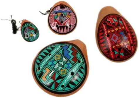 Four Pack Set 4 Sizes Ocarina Clay Whistles Assortment Hand Painted Sanyork Fair Trade