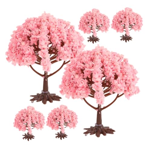 ZUNOXAZ 6個 ミニチュア桜木 ミニ園用リアルシミュレーション樹木 模型砂盤装飾 クラフト用ミニチュアツリー 自然美演出