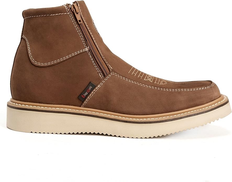 King Welt Country Flex Genuine Leather Dual Zipper Work Short Boot Soft Toe Pin Stripe Wedge Sole - Sand4