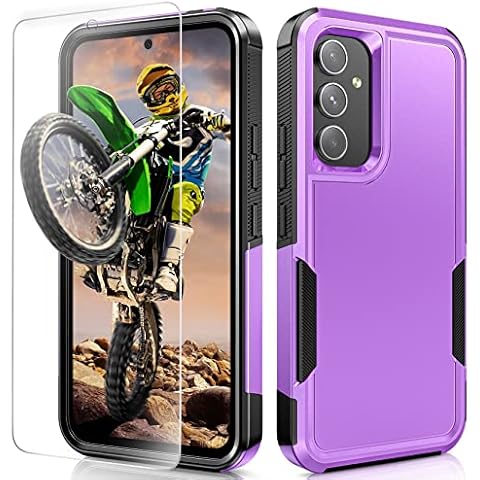 JXVM for Samsung Galaxy A54 5G Case: Shockproof Dual Layer Tough Phone Cover Protective with Tempered Glass Screen Protector Rugged - Military Grade Heavy Duty Protection, 6.4inch, 2023 (Black Purple) Cover