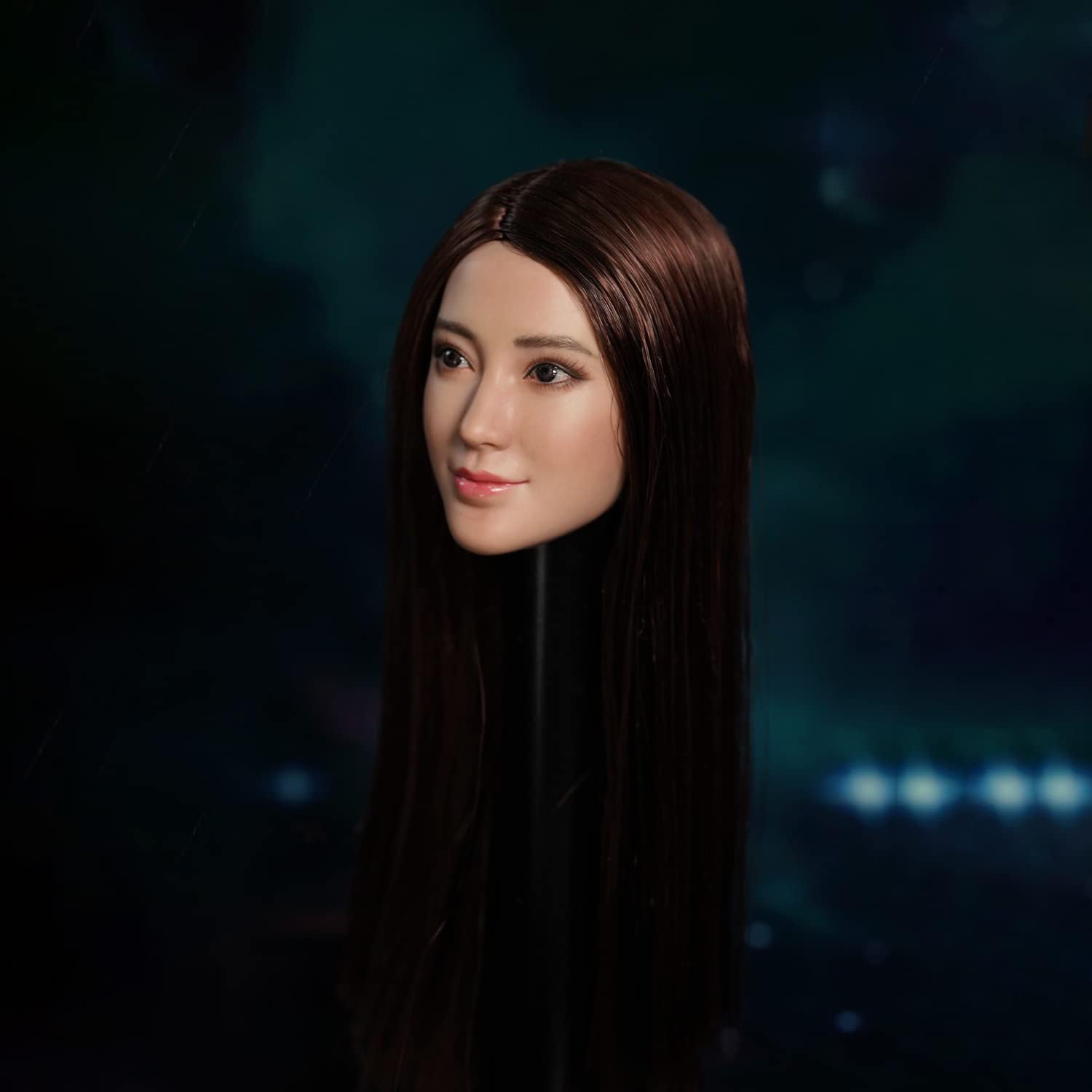 1/6 Scale Female Head Sculpt, Asian Girl Smile Expression Suntan Skin Head Carved for 12inch Female PH TBL JO Action Figure Body Collection (Brown Straight Hair)