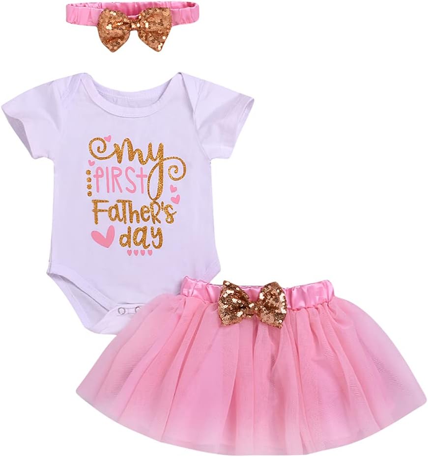 Newborn Infant Baby Girl My First Mother's Day Skirt Set Romper Tutu Pink Skirt Headband 3pcs Clothes Set (My First Mother's Day Outfits, 6-12 Months)