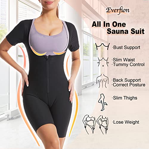 Everfion Sauna Suit For Women Waist Trainer Short Sleeve Sweat Suit With Shorts Full Body Shaper #TOP3