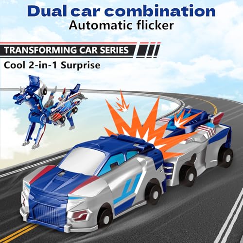 Image of Intoypad Magnetic Collision Transforming Dinosaur Car Toy (Blue Dragon) | 2 Magnetic Cars Transform into Dinosaur Toys for Kids Toddler Fun Deformation Dino Car Birthday Christmas Gift Toys for Boys