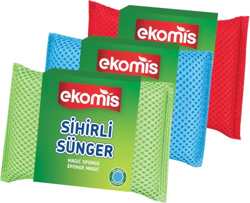 3'lü Sihirli Sünger Petek Dokulu Çok Amaçlı Temizlik Süngeri, Renkli Kir Sökücü Bulaşık Mutfak Banyo
