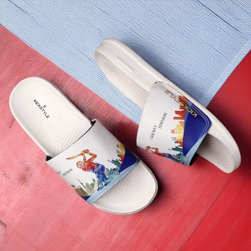 Image of Men's Cricket Edition Printed Sliders | Lightweight EVA Cushioned Slip-On Flip Flops | Anti-Skid Casual Bathroom, Home & Outdoor Sandals for Boys & Men