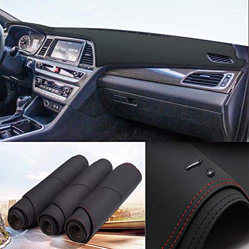 Momoap Tapete de cuero negro para salpicadero de Hyundai Sonata 2015-2019