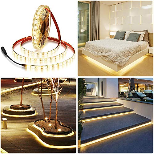Image of ALITOVE 16.4ft LED Strip Light Warm White 3500K DC 12V 5050 SMD LED Tape Light 5M 300 LEDs Waterproof IP65 for Home Garden Commercial Area and Festival Lighting