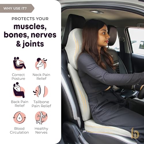 Image of betterhood PosturePro Premium Car Seat Cushions Combo | Lumbar Support, Neck Rest, Seat Cushion for Driving Seat | Memory Foam, Cotton Cover | Ergonomic Car Cushions Pillows (Grey)