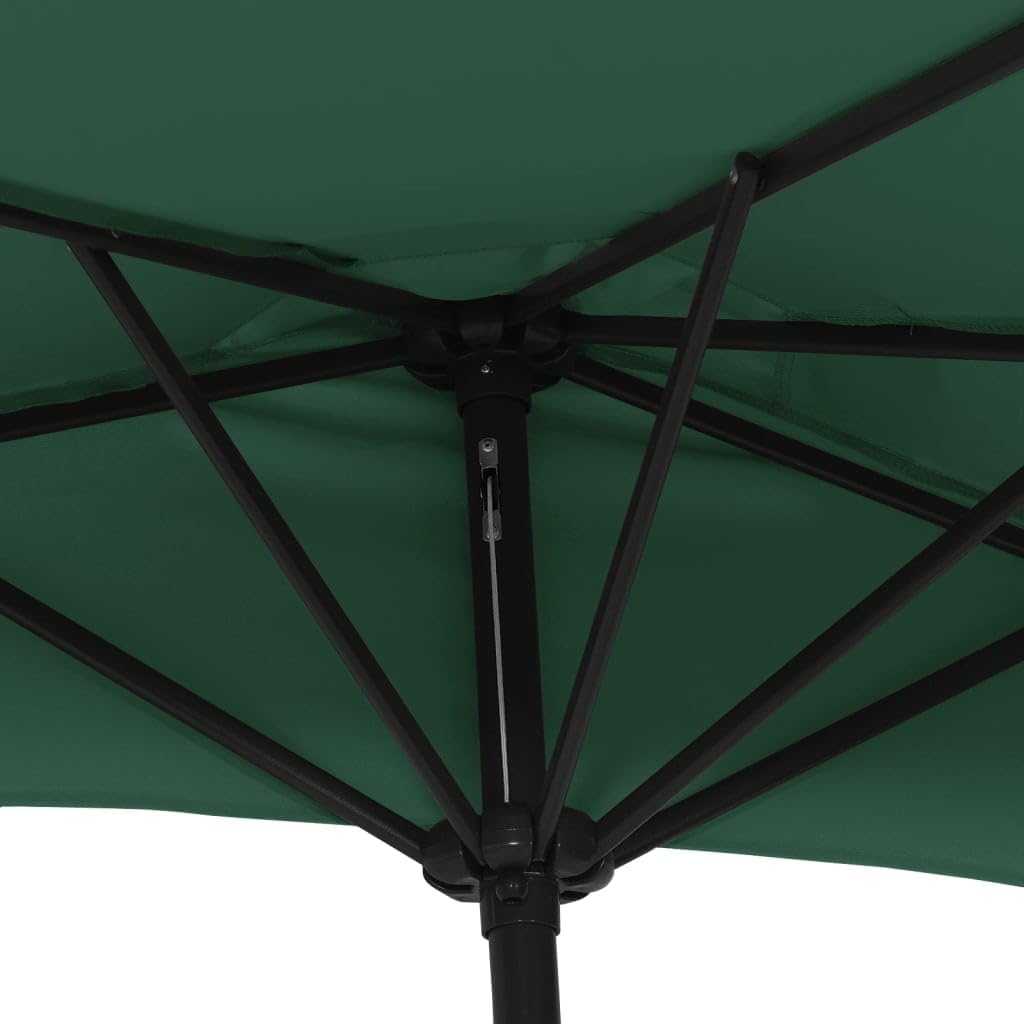 vidaXL Large Green Garden Parasol With Adjustable Crank UV Resistant Polyester & Aluminium Frame 118.1X61 in Perfect For Patio Balcony And Use Outdoor Umbrellas Semicircular Umbrella Protective Shade