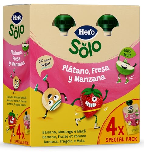 Alimento infantil con puré de plátano, fresa y manzana Hero bolsa 4 x 100 g