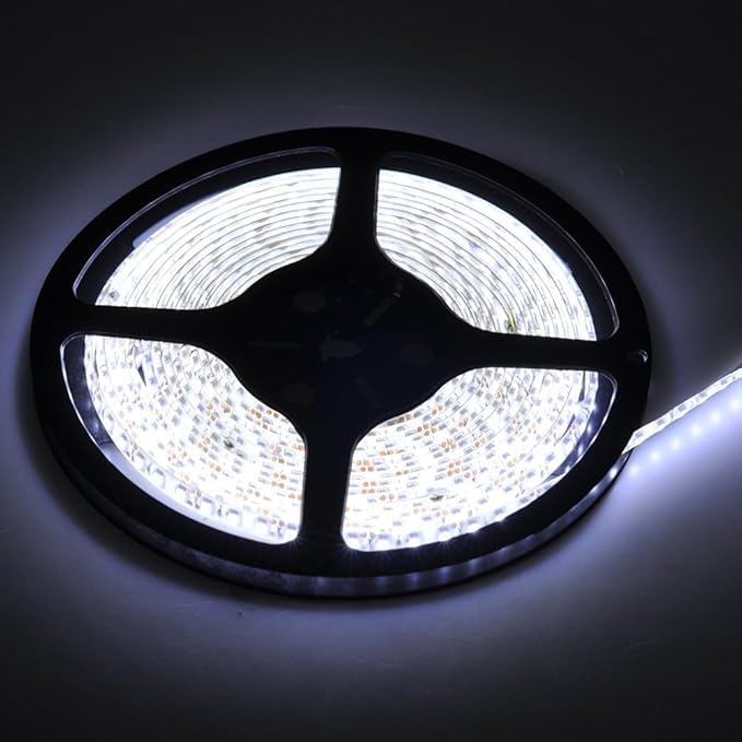 高輝度LEDテープライトLEDテープ 貼レルヤ 防水 12V 5m 300連(60/m)SMD2835 ホワイト IP65ホワイトベース 正面発光 LEDイルミネーション 簡単設置 切断可能 庭園、室内として、イベント、自動車と自転車、バイク、レストラン、店舗 クリスマスハロウィン パーティー イルミネーション 照明 (ホワイト)
