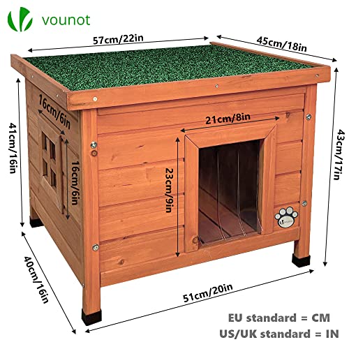 VOUNOT® Katzenhaus aus Holz, Katzen Haus mit Asphaltdach, Katzenhütte für Draussen Outdoor 57 x 45 x 43 cm