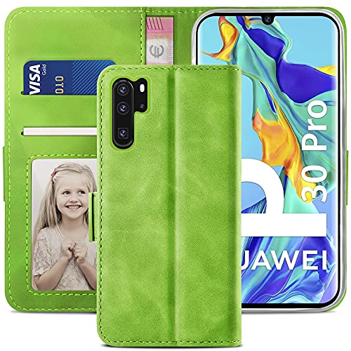 Coque pour Huawei P30 Pro YATWIN housse portefeuille en cuir PU vert