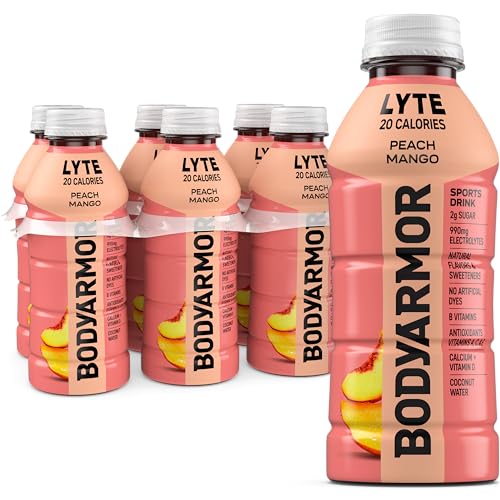 Image of BODYARMOR LYTE, Peach Mango, Electrolyte Drink, 20 Calories, 16 Fl Oz Bottles (6 Pack), Coconut Water Sports Drink, Natural Flavor & B Vitamins
