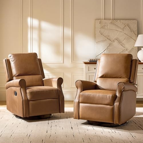 Sillón reclinable giratorio de cuero sintético camel miniatura 1