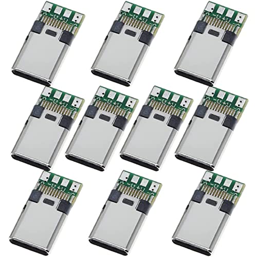 PENGLIN 10PCS USB 3.1 Type C Connector 24 Pins Male Plug Socket Receptacle Adapter to Solder Wire & Cable 24P PCB Board Support Module