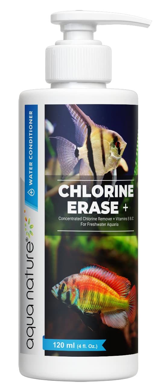 AquaNature® Chlorine Erase + Water Conditioner Concentrated Chlorine Remover +Vitamin B&C for Freshwater Aquarium (120ml)