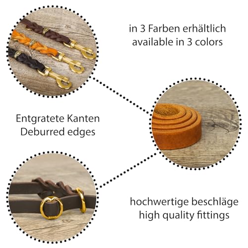 CopcoPet Retrieverleine mit Zugstopp für große Hunde – 1,20m x 18mm Moxonleine in Braun – Fettlederleine & Agilityleine aus Leder – stufenlos verstellbar, Handarbeit, Messing, wetterfest
