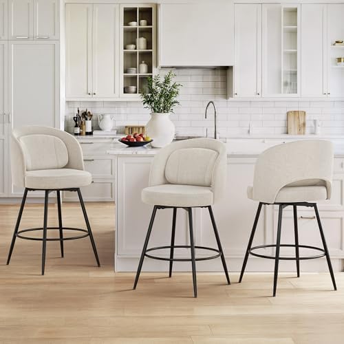 LUE BONA 26''H Swivel Bar Stools Set of 3, Counter Height Bar Sto...