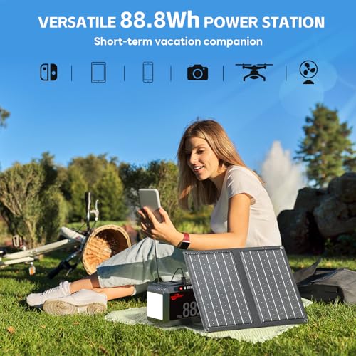 POWSTREAM 24000mAh Solar Generator with AC Outlet 120W Peak, 88.8Wh Portable Power Station with Panels 21W Included and Camping Lantern 248LM, Solar Powered Power Bank for Outdoor Camping Home Backup - Image 2
