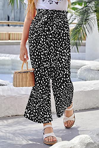 Image of SySea Girls Wide Leg Pants Kids Cute Print High Waisted Loose Fit Comfy Belted Lounge Trousers with Pockets