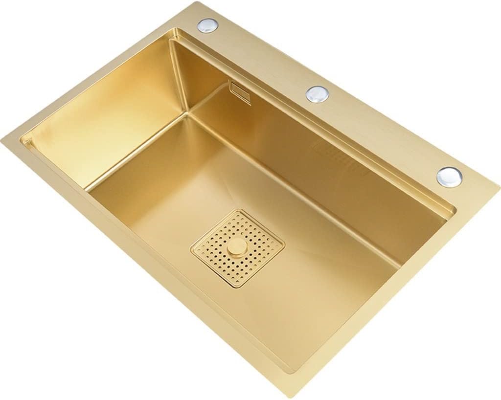 Nano Golden 304 Stainless Steel Large Single, Drop-in Or Undermount Installation, Easy to Clean, Bar Prep,Golden-68x46cm