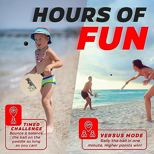 Image of Nisha - Paddle Ball Set, Complete Set with 2 Pro Balls, 2 Rackets and Paddle Grips, Interactive Indoor, Outdoor and Beach Game, Comes in a Durable Plastic Case