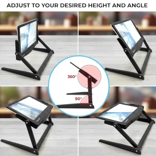 Image of MAGNIPROS 5X Rechargeable LED Page Magnifier with Foldable Stand, Hands-Free Lighted Magnifier with 3 Color Modes, Anti-Glare Lens for Reading Small Print, Low Vision, Seniors, Crafts
