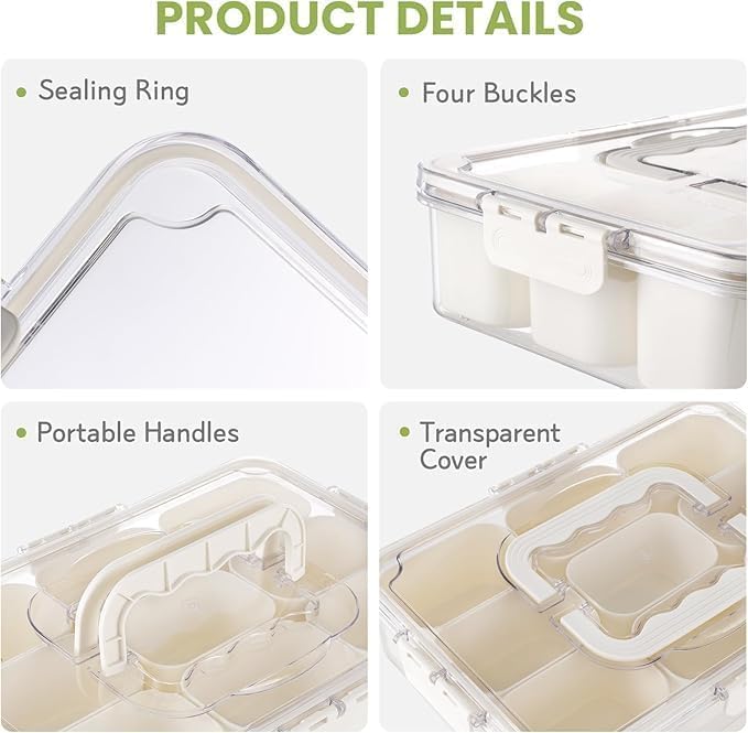 Image of Divided Fridge Storage Boxes With Serving Veggie Tray with Lid and Handle, Fridge Organizer with Removable Compartment, Fridge Storage Containers (9 Compartment-1PCS)