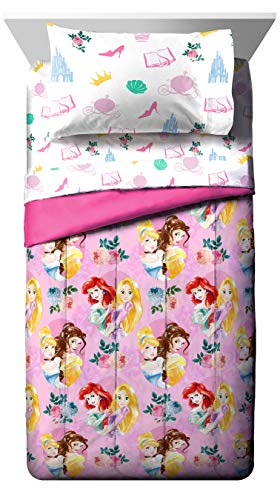 Image of Disney Princess Twin Comforter Set 4 Piece Kids Bedding for Girls, Pink