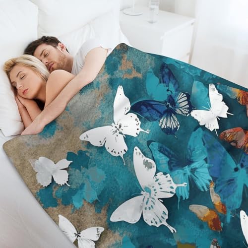 Couverture flanelle canapé lit grand plaid papillons 152 x 203 - 7