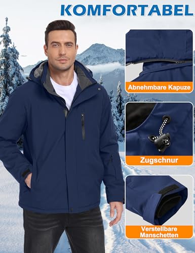 Zoofly Chaquetas Invierno para Hombre Abrigo Nieve Hombre Chaqueta de Esquí Impermeable Ski Snowboard Cazadora con Capucha Desmontable, Azul Oscuro 3XL - imagen 5