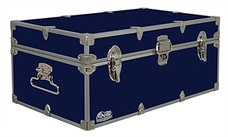 - C&N Footlockers - Full-Size Happy Camper Trunk - #1 Summer Camp Trunk - Made in the USA - Steel Footlocker with Lid Stay - 32 x 18 x 13.5 Inches (Navy)