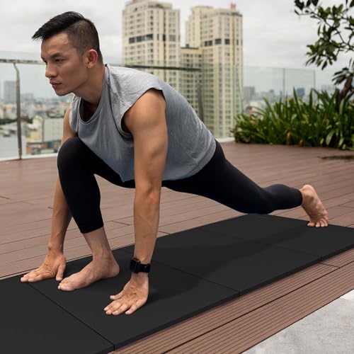 Image of BalanceFrom 6x4 Feet 4-Panel Folding Gymnastics Mat - 2-Inch Thick Pad with Vinyl Surface and Carrying Handles for Tumbling, Yoga, Pilates, Home Workouts, and Martial Arts