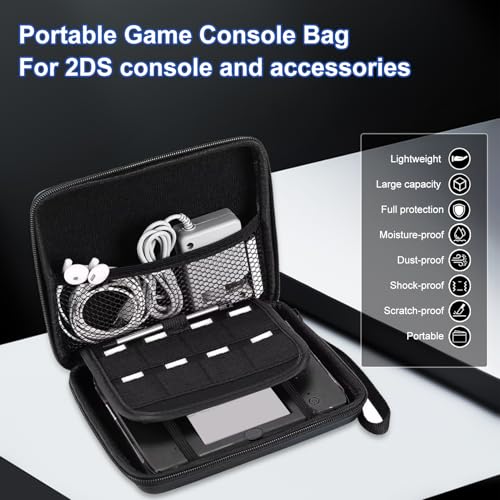 Image of ciciglow Protective Hard Shell Travel Carrying Case for 2DS with 8 Game Card Holders, Shockproof Dust Proof, Soft Interior, Portable Strap, Lightweight Design, Inner Mesh Pocket (Black)
