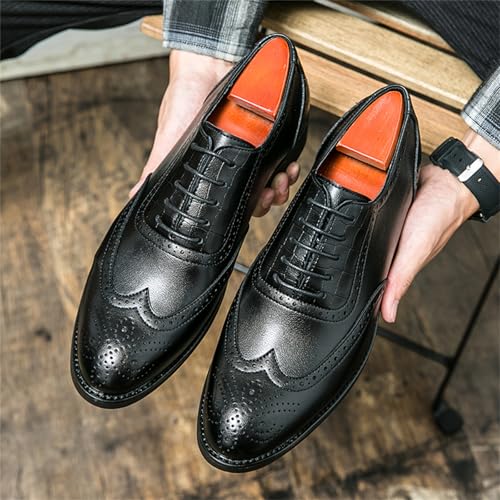 Mens Leather Lace Up Brogue Dress Oxford Shoes Classic Wingtip Low Top Party Formal Business Wedding Derby Shoes2