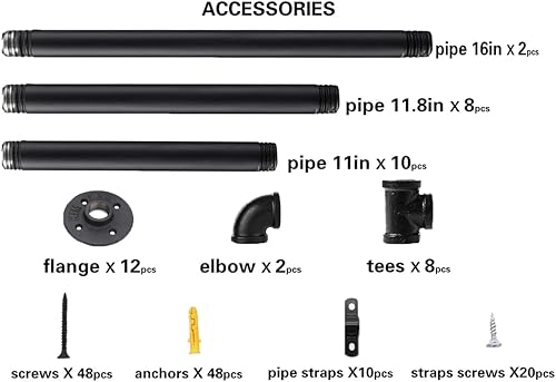 Miniatura 3 de Estante industrial de tubería de hierro para montaje en pared, estante negro vintage retro para colgar en el techo, estante abierto para bricolaje,