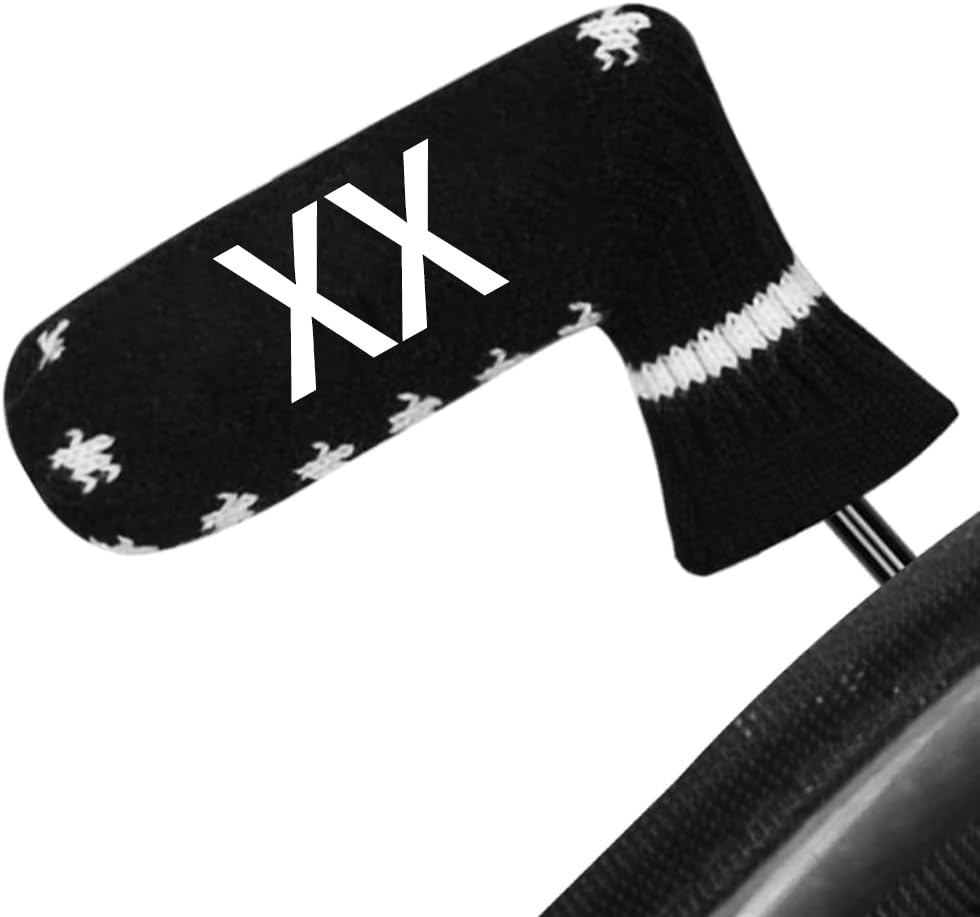 Scott Edward 1PCS Golf Knitted Blade Putter Cover,Double Layers knit,Cute and Soft Acrylic Fabric,Single/Double Sided Customization(Black and White Star)