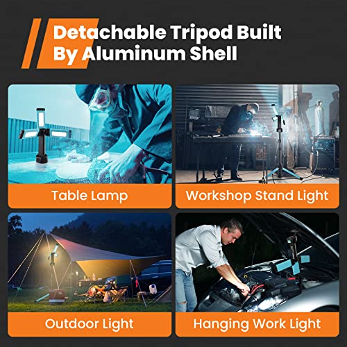 GoGonova Rechargeable Work Lights with Stand, Cordless Work Light with Triple LED Lamps, 8AH Battery, 700/1200/2200 Lumen, 4000/6500K Dimmable Led Work Light Kit with Detachable Tripod