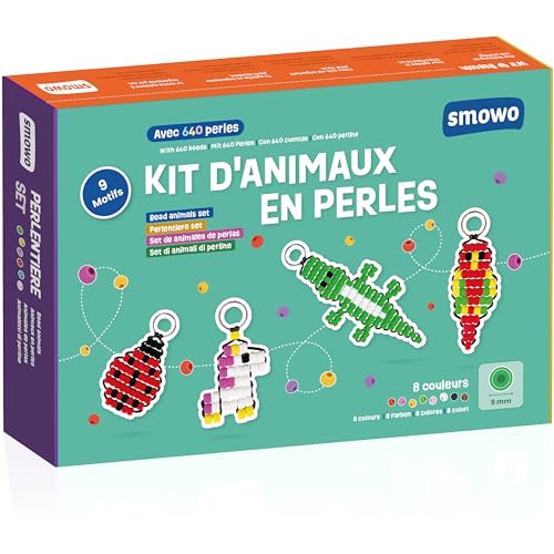 Smowo® Kit de Loisirs Créatifs avec Perles pour 9 Porte-clés Animaux - Cadeau de Bricolage Enfant avec Scoubidou, Perles et Fil, Scatola Fai da te pour Bambini