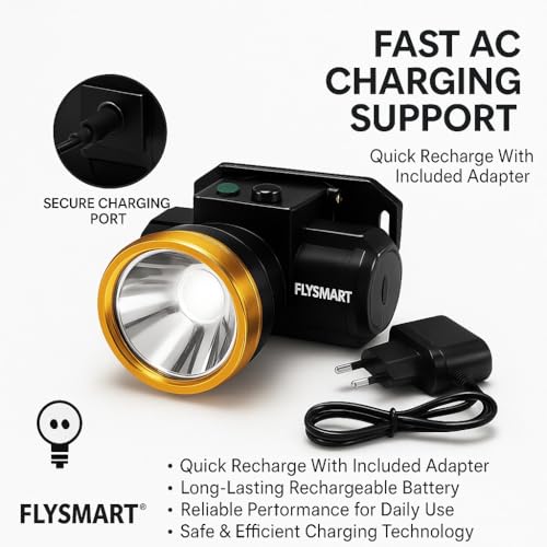 Image of Flysmart 50W Battery Powered Heavy Duty LED Head Lamp Searchlight - Long Range, High-Intensity Spotlight for Outdoor & Professional Use