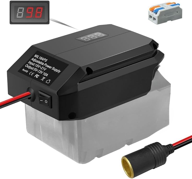 Conversor redutor 18V para 12V DEWDYS com tomada automotiva para bateria Milwaukee M18 – 1 unidade