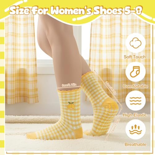 Image of 6 Pairs Cute Pilates Socks with Grips Cute Ruffle Grippy Socks Embroidery Ruffle Striped Frilly Sock for Pilates Barre Ballet Barefoot Workout Hospital US Size 5-8