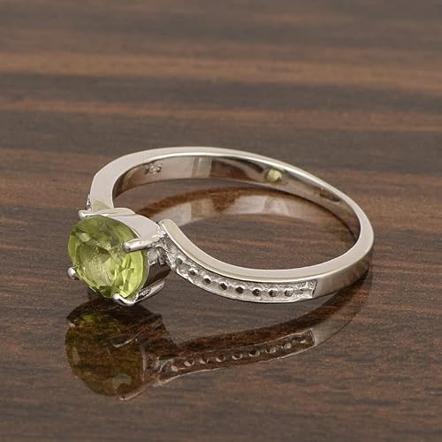 Solid 925 Sterling Silver Round 6Mm Aquamarine, Citrine, Peridot Choice Gemstone Women Promise Ring, Stacking Rings Peridot, 7 #TOP2