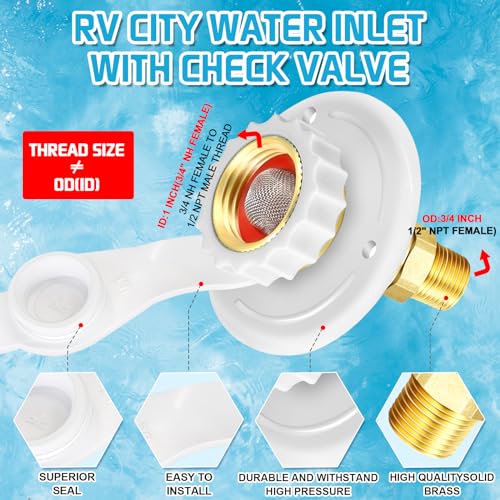 Image of RV City Water Inlet with Check Valve, RV Fresh Water Inlet 1 /2 inch NPT Male RV Water Inlet,City Water Connection for RV Marine Camper Motorhome Trailer