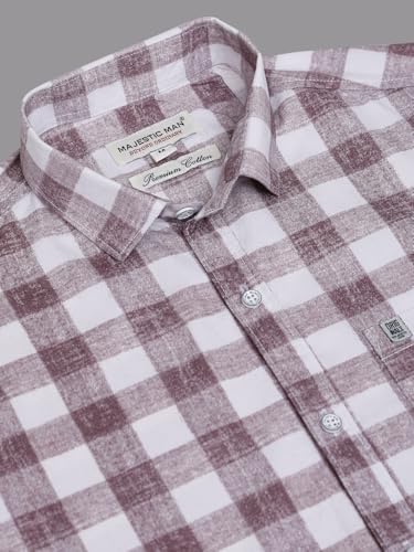 Image of Majestic Man Men Slim Fit Pure Cotton Checkred Half Sleeve Casual Shirt